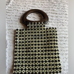 Beaded handbag with wooden handles